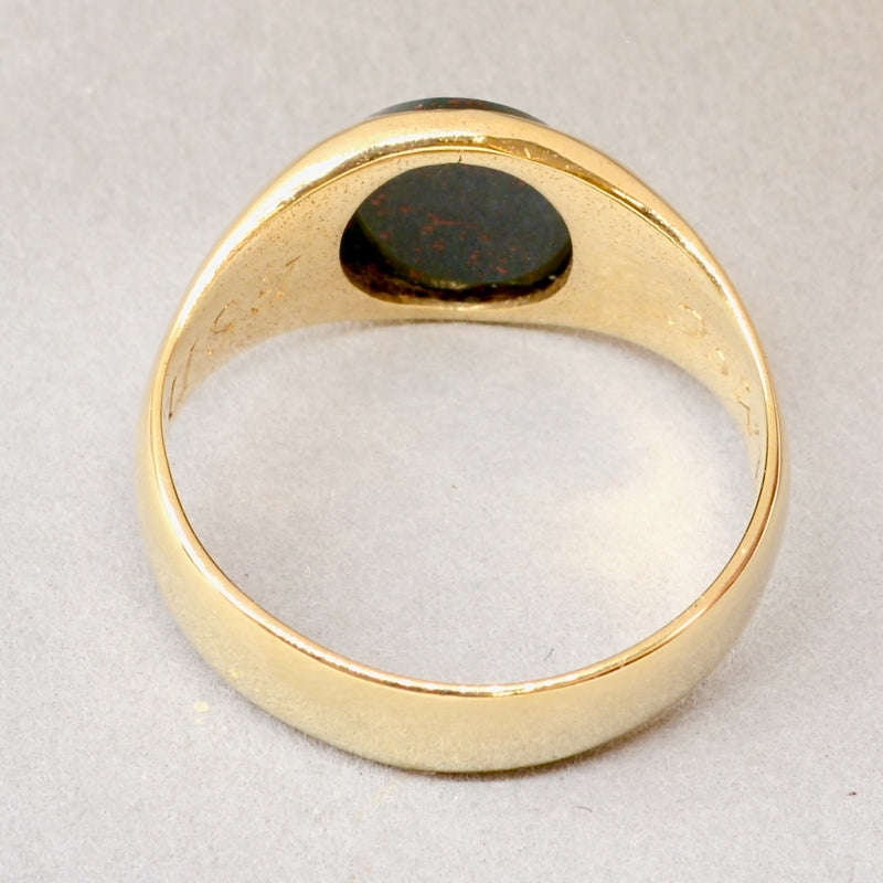 Antique Bloodstone 9ct Yellow Gold Oval Signet Ring