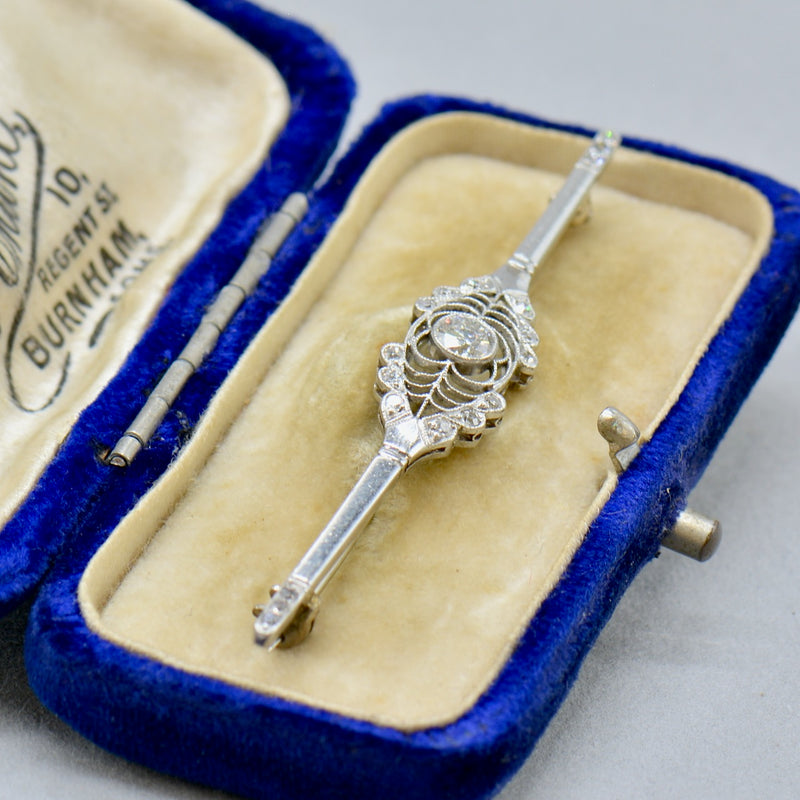 Edwardian Ryrie Old European Cut Diamond Platinum Brooch (0.62ct)