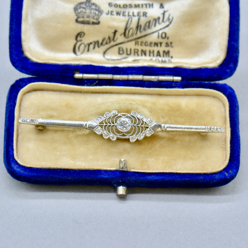 Edwardian Ryrie Old European Cut Diamond Platinum Brooch (0.62ct)