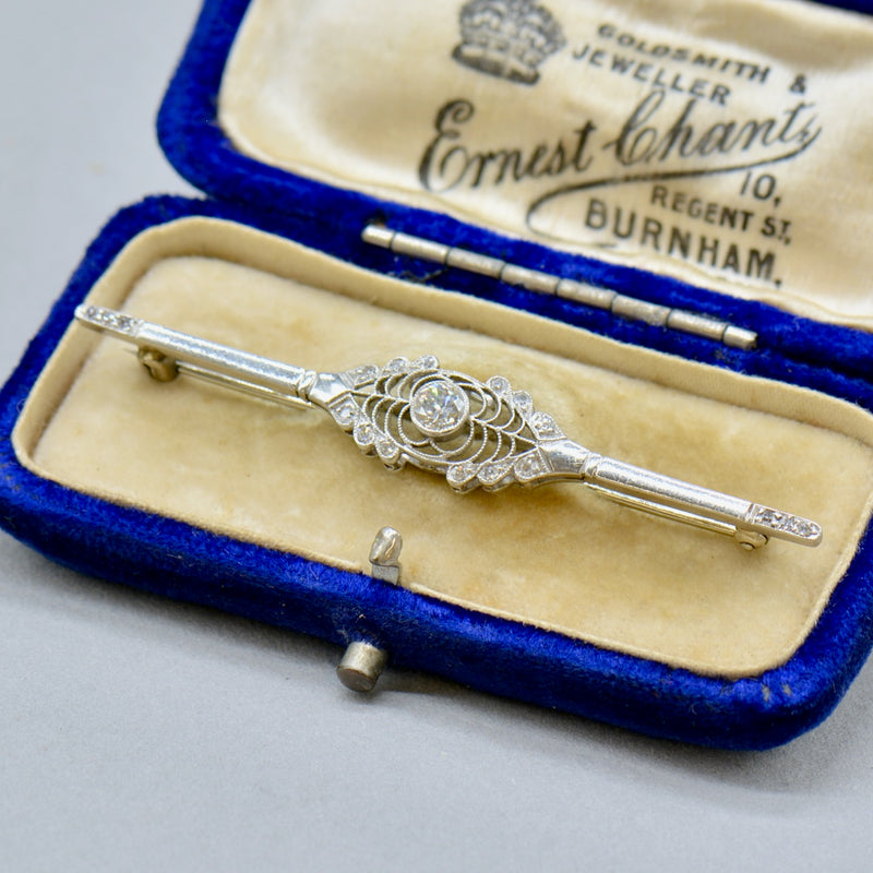 Edwardian Ryrie Old European Cut Diamond Platinum Brooch (0.62ct)