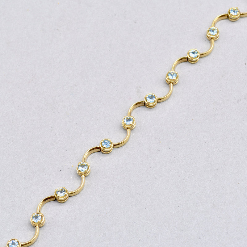 9ct Yellow Gold Aquamarine Wave Design Link Bracelet (1.60 Carats)