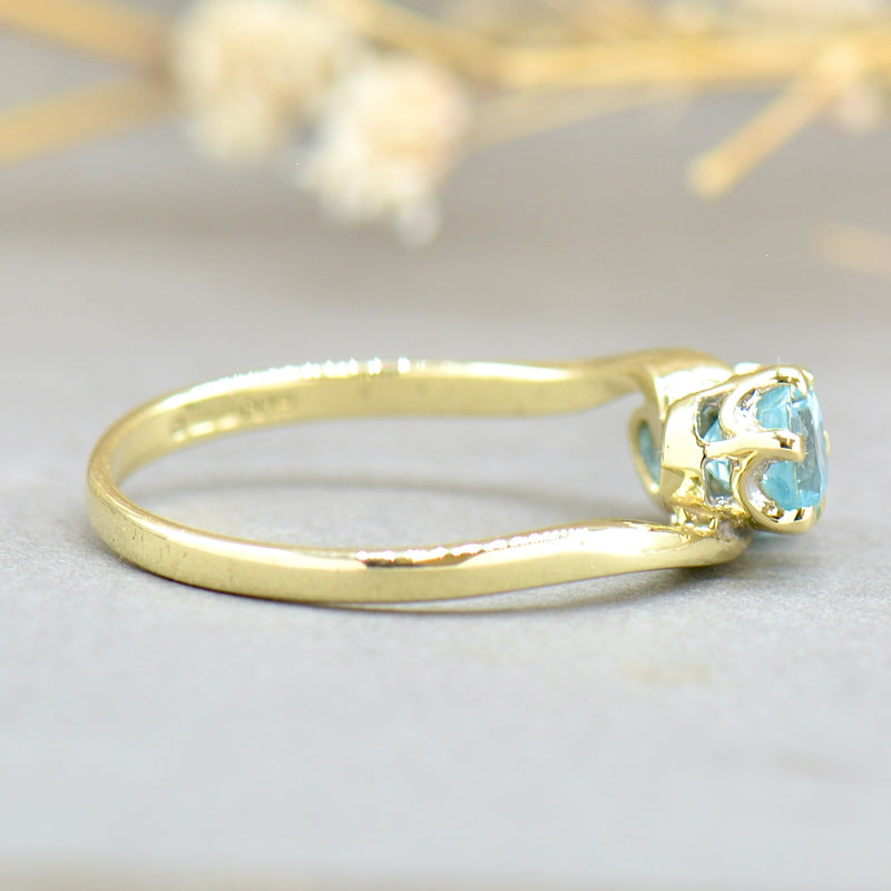 Vintage Blue Zircon Toi Et Moi 9ct Yellow Gold Engagement Ring (1.66cts)