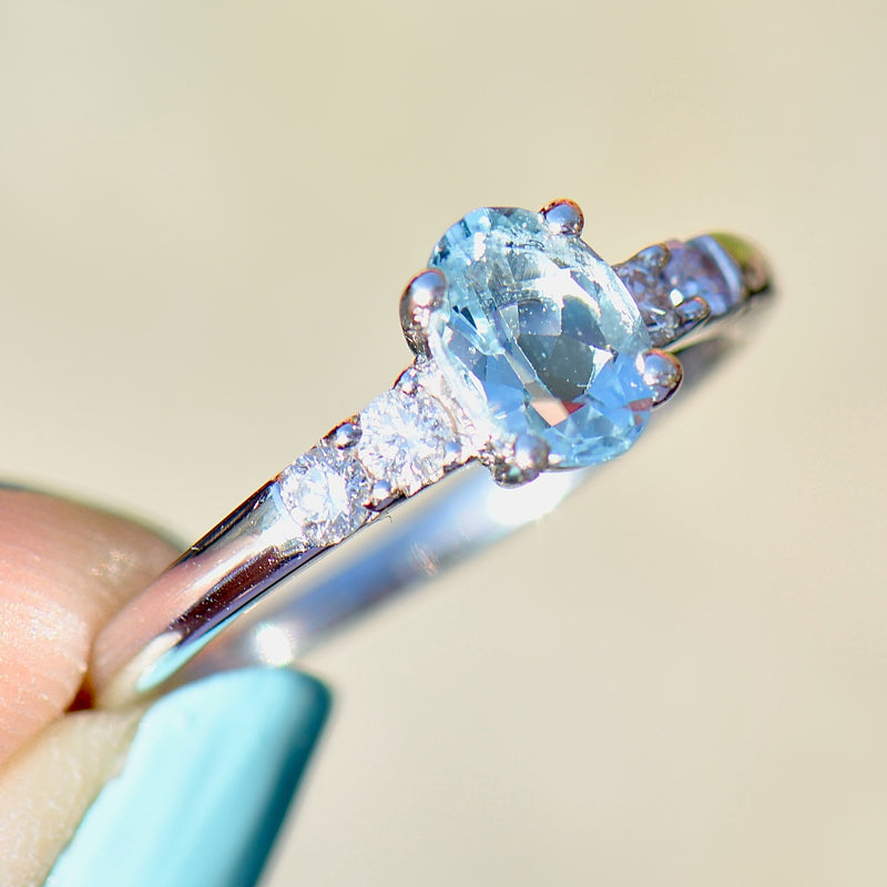 Vintage Aquamarine & Diamond 18CT White Gold Engagement Ring (0.85ct)