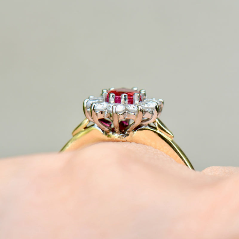 Vintage 1990s Ruby & Diamond 18ct Yellow Gold Halo Engagement Ring (1.06cts)