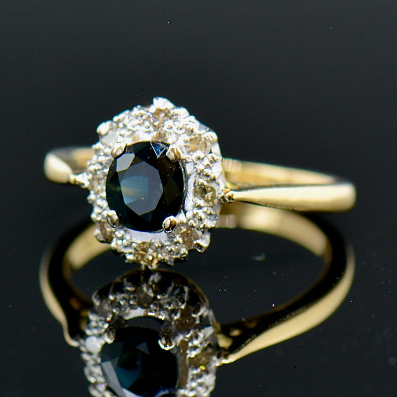 Vintage 1960s Sapphire & Diamond 18ct Gold Engagement Ring