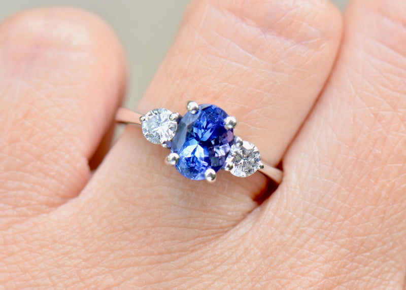 Tanzanite & Diamond 18ct White Gold Trilogy Engagement Ring (2.0cts)