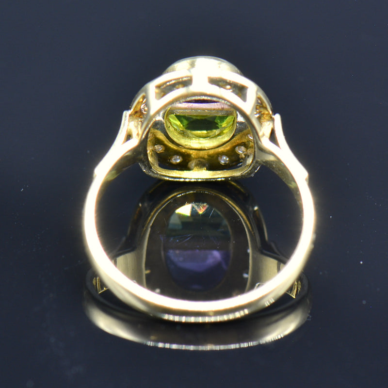 Vintage 1993 Suffragette Style Diamond Amethyst Peridot 18CT Gold Ring