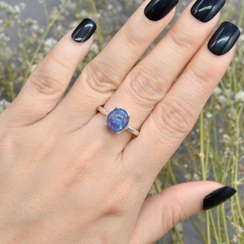 Vintage Genuine Boulder Opal Triplet Silver Solitaire Ring