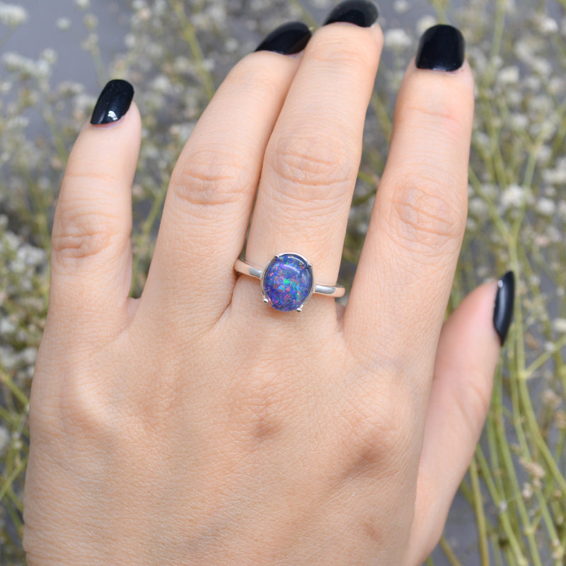 Vintage Genuine Boulder Opal Triplet Silver Solitaire Ring