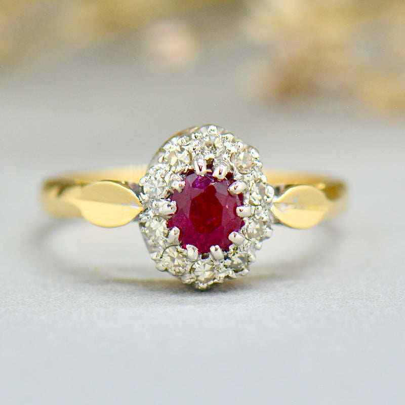 Ruby & Diamond Halo Engagement Ring (0.87ct)