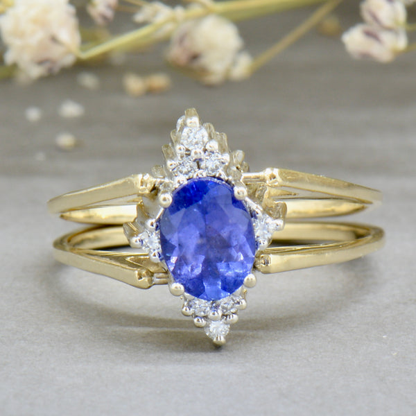 Vintage Reversible Ring - 14ct Yellow Gold Tanzanite & Diamond Double Sided Flip Ring