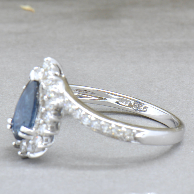 Vintage 18CT White Gold Sapphire & Diamond Pear Shape Halo Ring