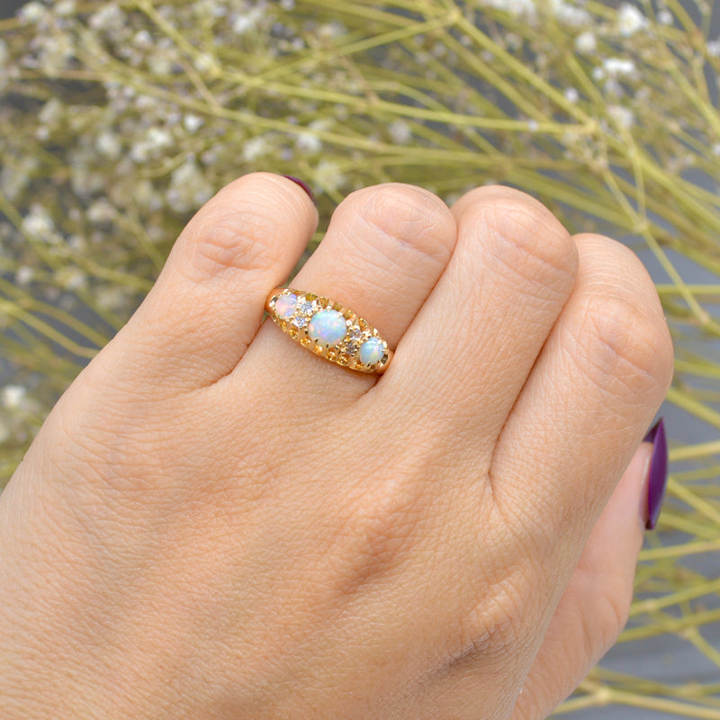 Edwardian S&E Opal & Diamond 18ct Yellow Gold Ring