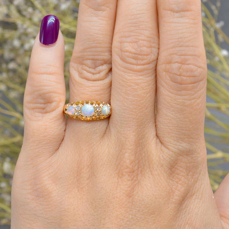 Edwardian S&E Opal & Diamond 18ct Yellow Gold Ring