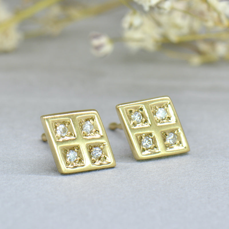 Diamond Set 9CT Yellow Gold Stud Earrings