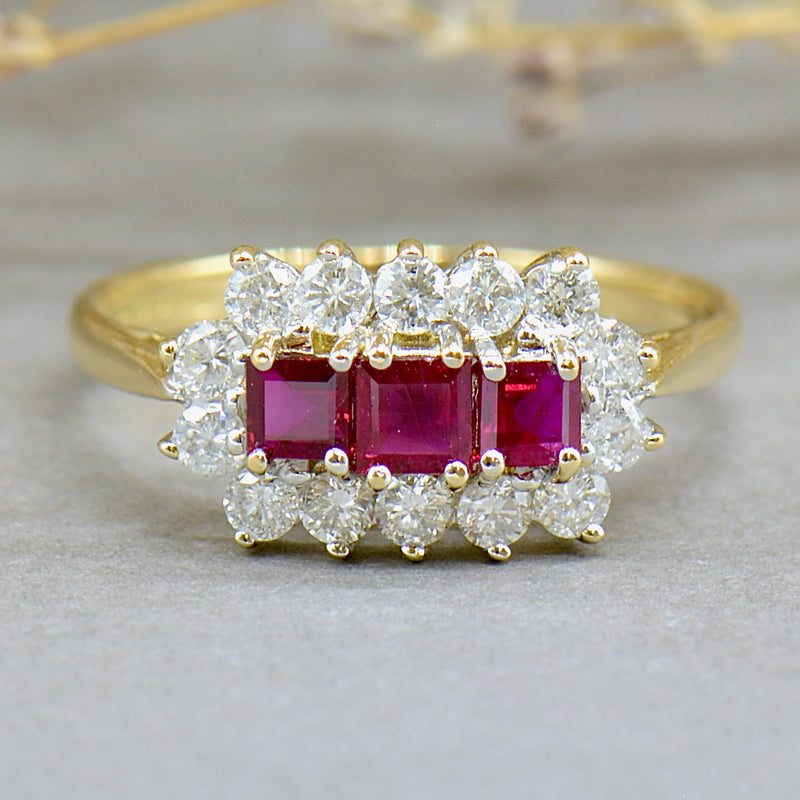 Ruby and diamond on sale ring 18ct yellow gold