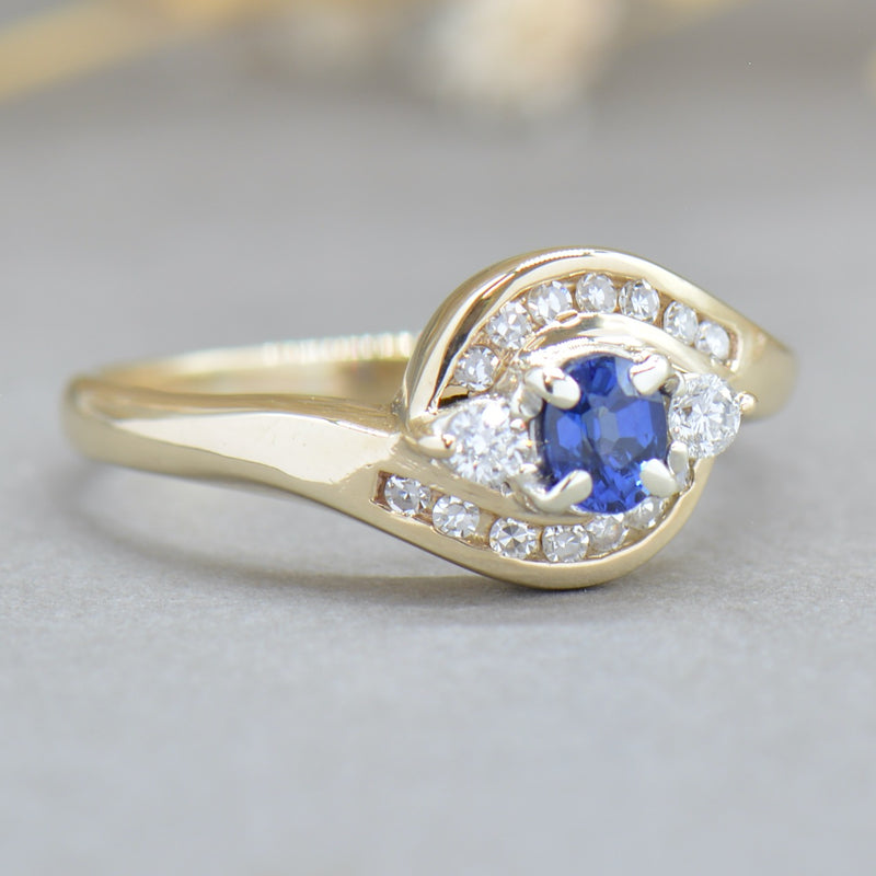 Velvet Blue Sapphire & Diamond Infinity Set 9ct Yellow Gold Engagement Ring (0.75ct)