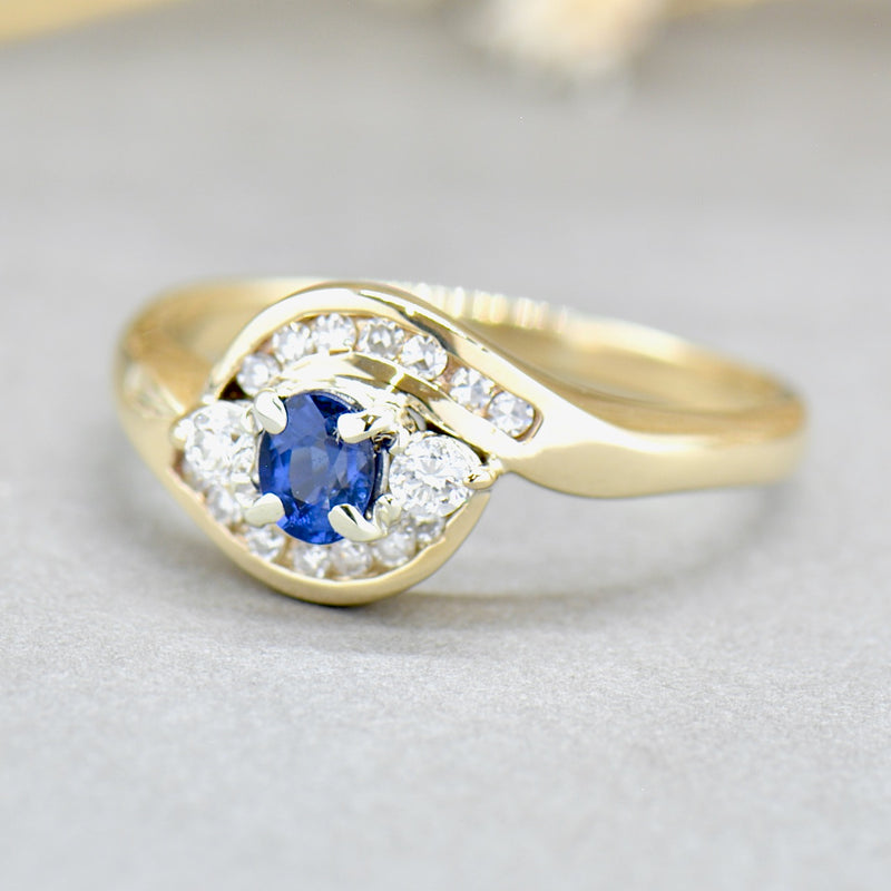 Velvet Blue Sapphire & Diamond Infinity Set 9ct Yellow Gold Engagement Ring (0.75ct)