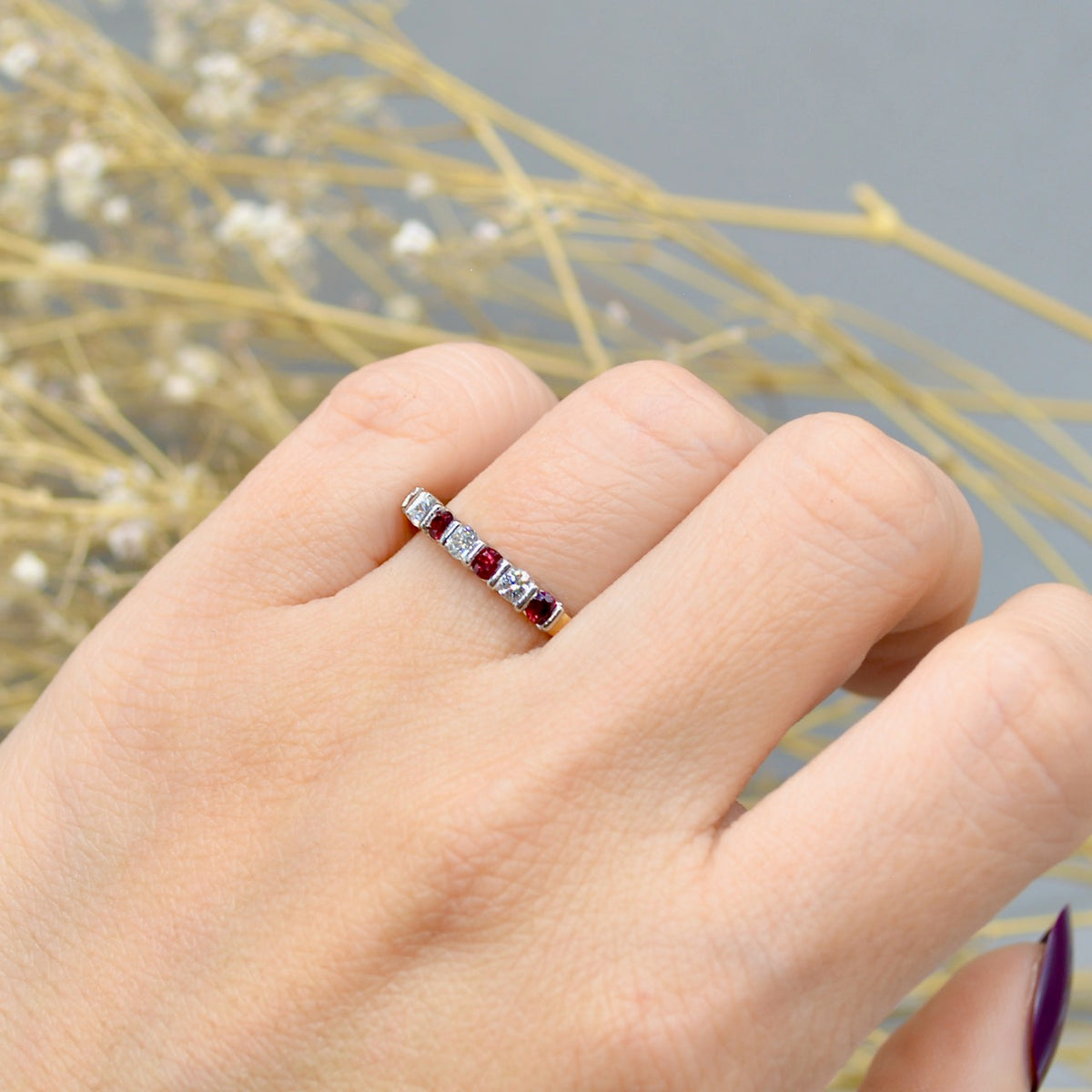 Diamond and ruby band ring fashion