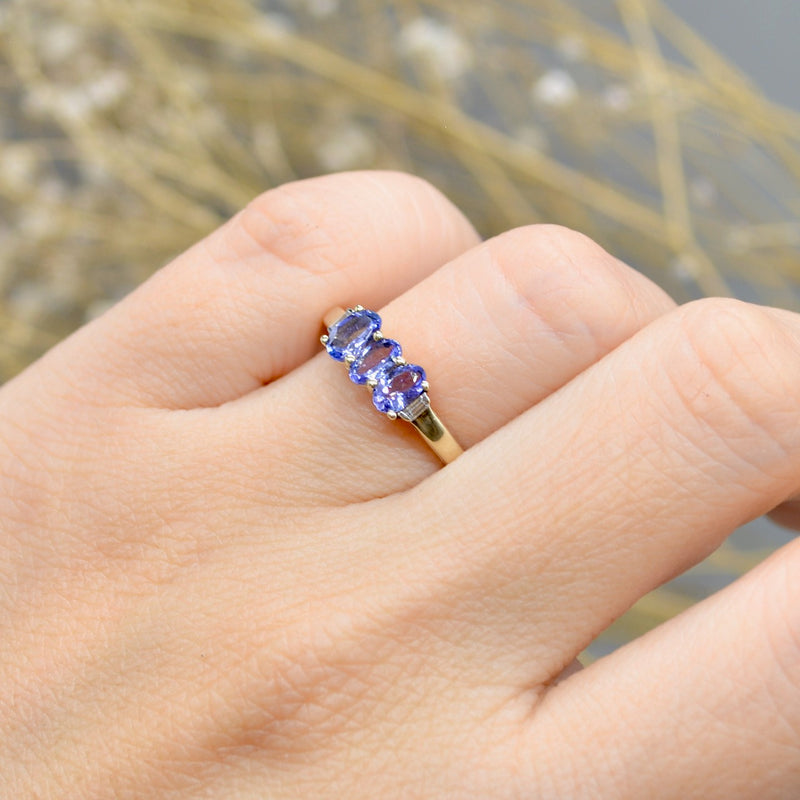 Tanzanite & Diamond 9CT Yellow Gold Trilogy Ring (0.64ct)