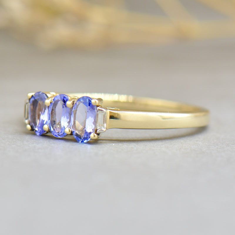 Tanzanite & Diamond 9CT Yellow Gold Trilogy Ring (0.64ct)