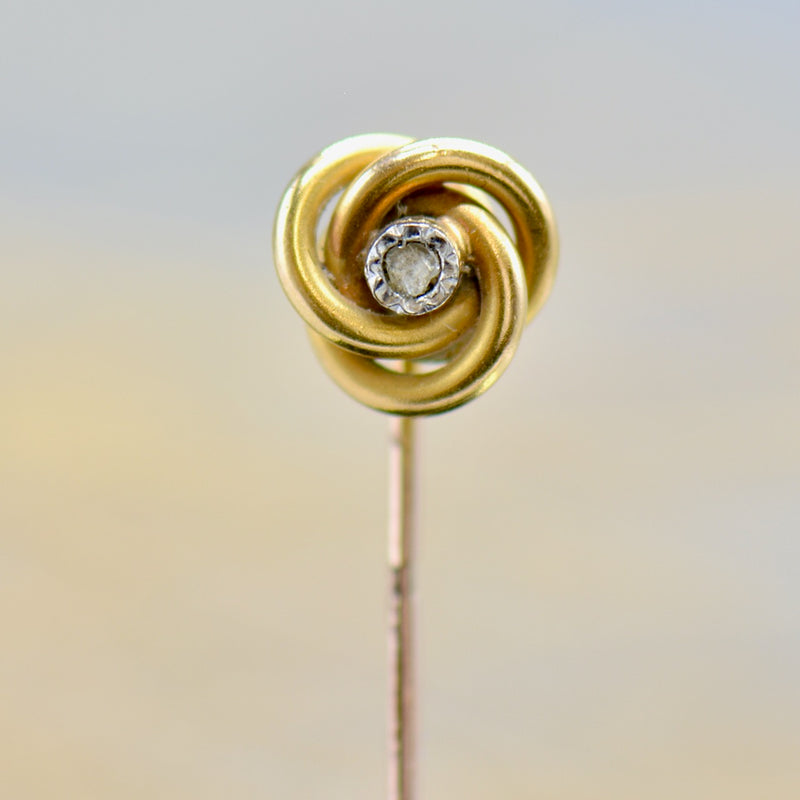 Victorian 18CT & 14CT Yellow Gold Rose Cut Diamond Stick Pin / Hat Pin / Lapel Pin / Brooch With Box