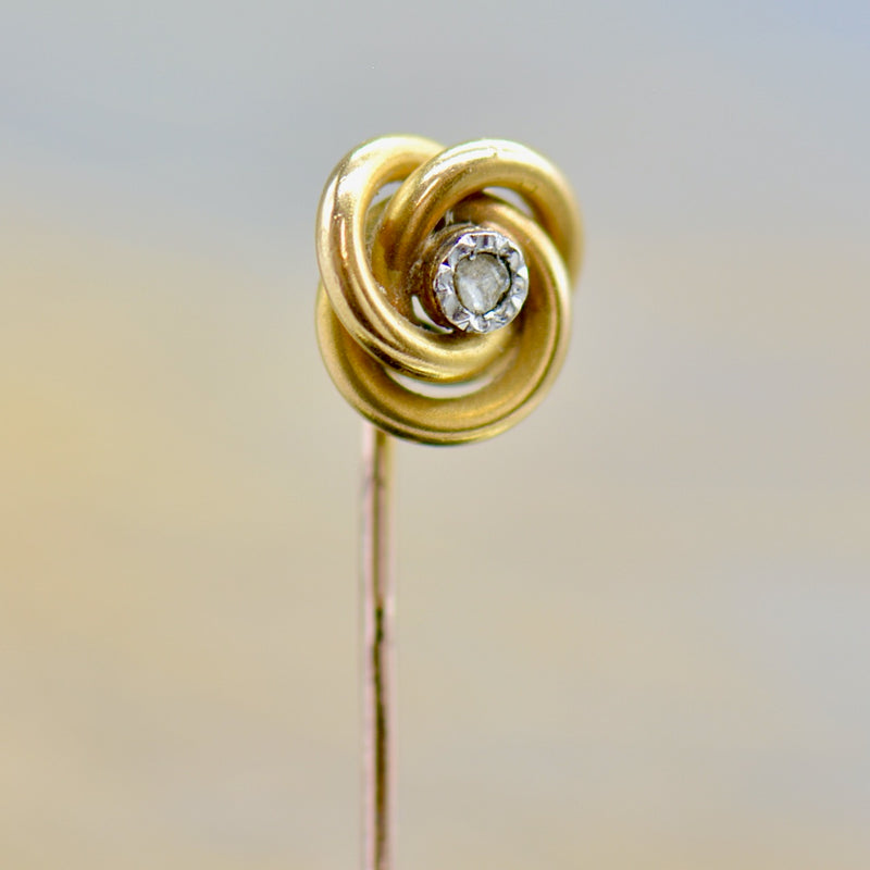 Victorian 18CT & 14CT Yellow Gold Rose Cut Diamond Stick Pin / Hat Pin / Lapel Pin / Brooch With Box