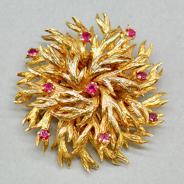 1970s Large Modernistic Brutalist Floral Ruby Floral Brooch (1.35cts)