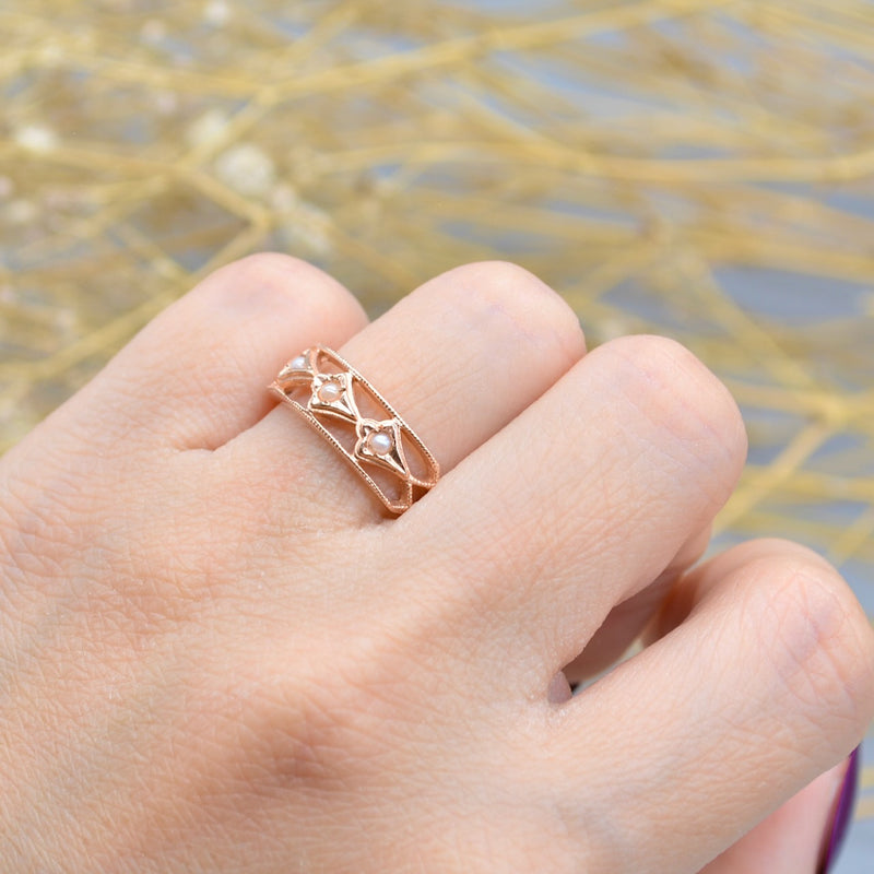 9ct Rose Gold Seed Pearl Ring