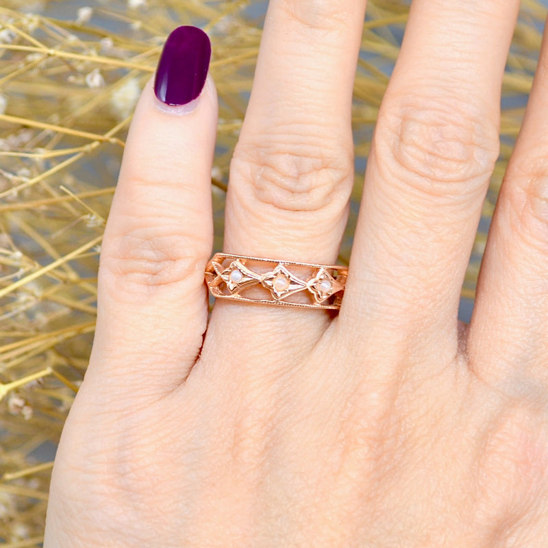 9ct Rose Gold Seed Pearl Ring