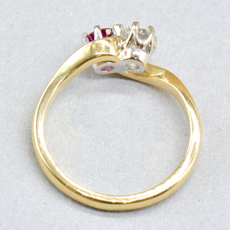 Toi et Moi Ruby and Diamond 18ct Yellow Gold Cross-Over Ring (0.56ct)