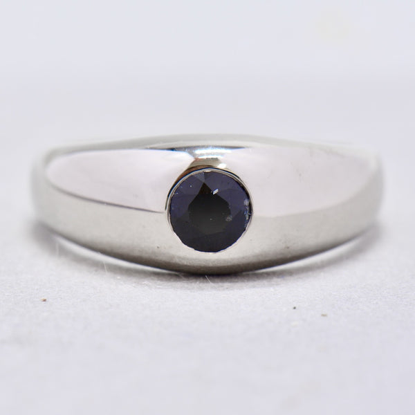 Vintage Chunky & Hefty 9ct White Gold Dark Sapphire Signet Ring