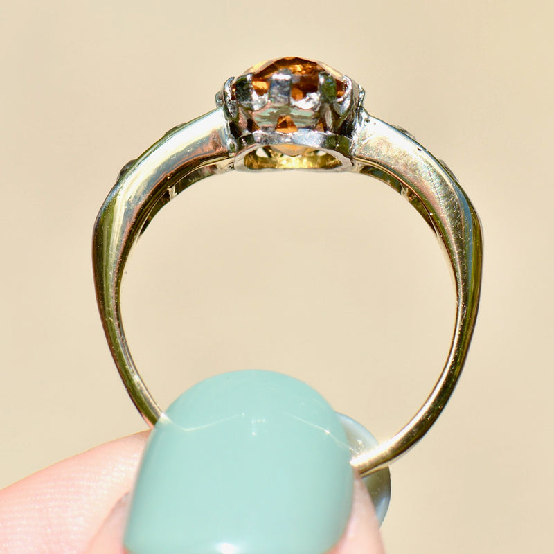 Antique Citrine & Old Mine Cut Diamond 18ct Yellow Gold Ring (2.50 Carats)