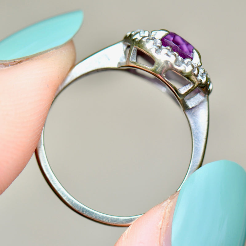 Vintage Synthetic Purple Sapphire & Diamond Halo Ring (1.83cts)