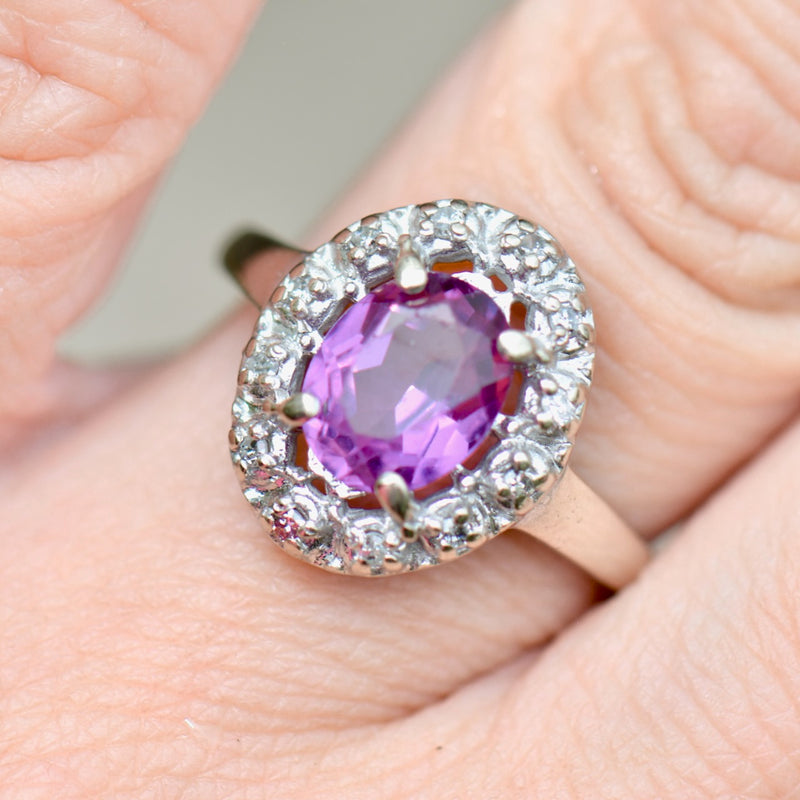 Vintage Synthetic Purple Sapphire & Diamond Halo Ring (1.83cts)