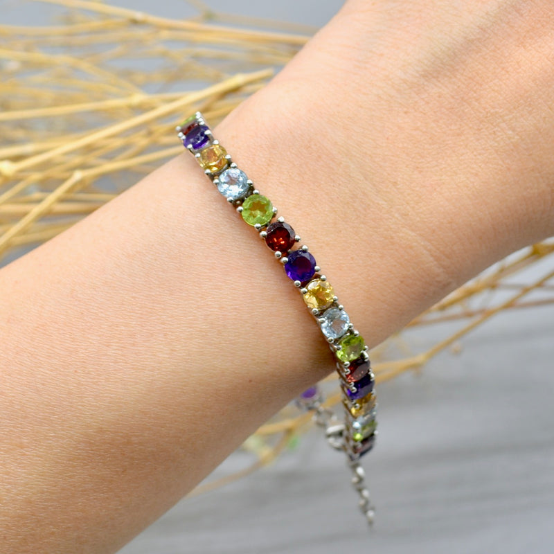 Rainbow Multigems Silver Tennis Bracelet (13.66cts)