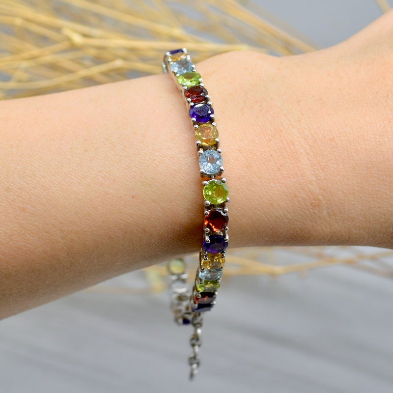 Rainbow Multigems Silver Tennis Bracelet (13.66cts)