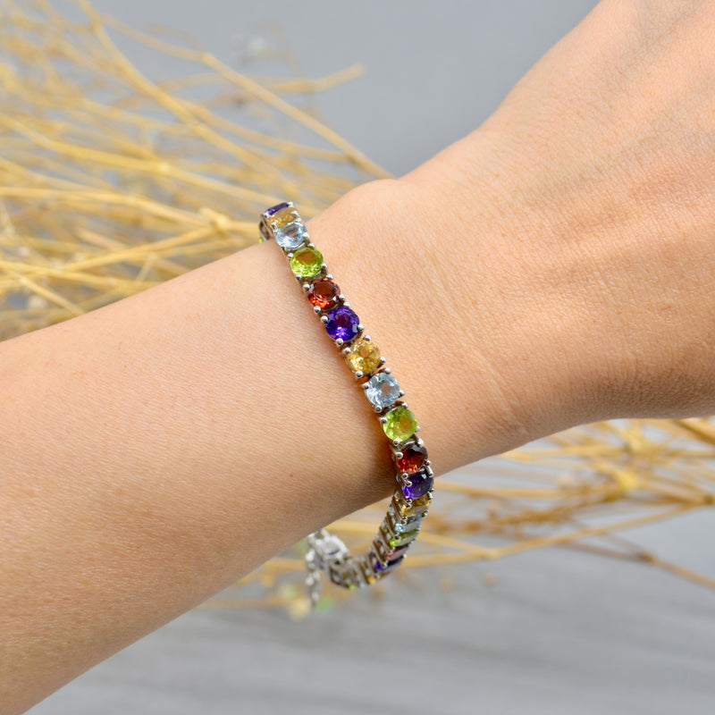 Rainbow Multigems Silver Tennis Bracelet (13.66cts)