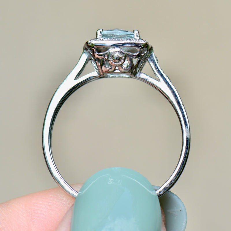 Aquamarine & Diamond 9ct White Gold Halo Ring (0.84ct)