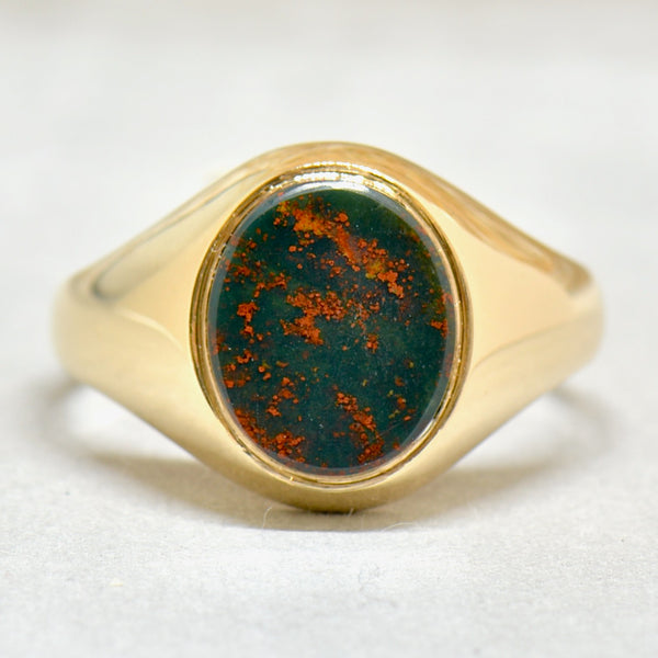 Vintage 1980s 9ct Yellow Gold Bloodstone Signet Ring