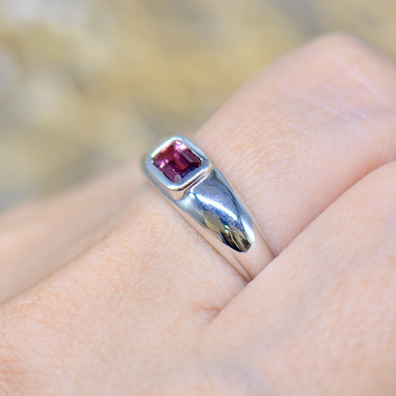 Rhodolite (Pyrope-Almandine Garnet) 9ct White Gold Flush Gypsy Set Band