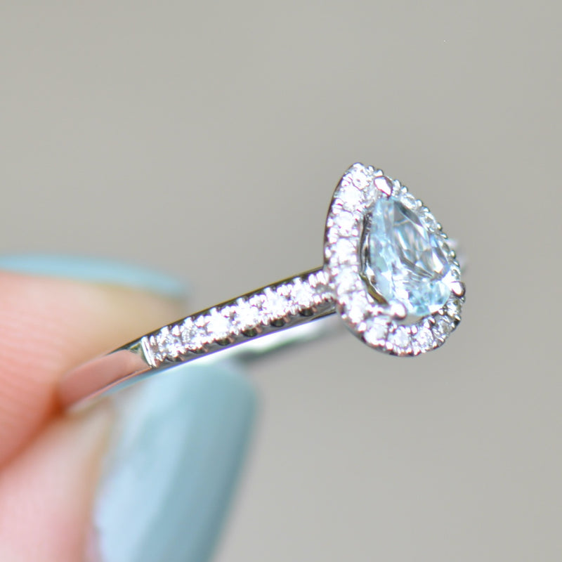 Beaverbrooks 18ct White Gold Aquamarine & Diamond Pear-Shaped Halo Ring