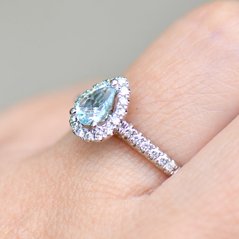 Beaverbrooks 18ct White Gold Aquamarine & Diamond Pear-Shaped Halo Ring