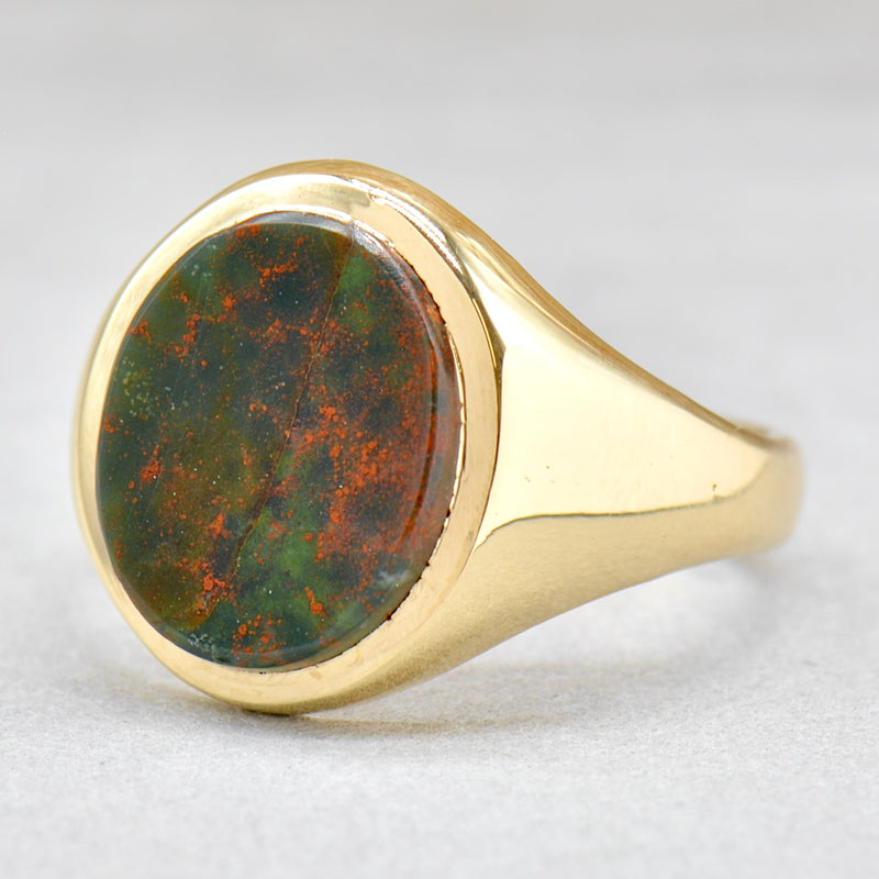 Vintage 1960s Bloodstone 9ct Yellow Gold Mens Oval Signet Ring