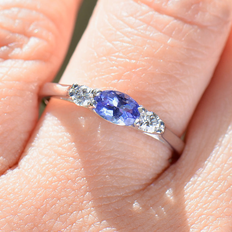 East-West Set Tanzanite and Diamond 18ct White Gold Trilogy Ring (0.59ct)