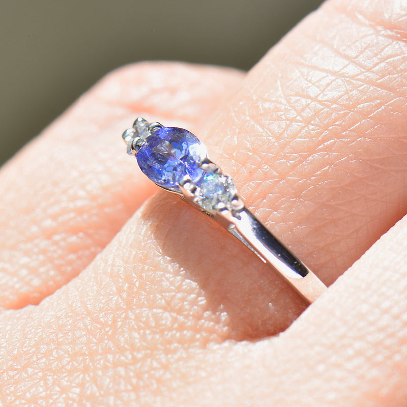 East-West Set Tanzanite and Diamond 18ct White Gold Trilogy Ring (0.59ct)