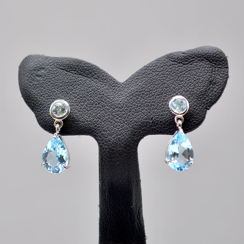 Sky Blue Topaz 9ct White Gold Drop Earrings (3.60 Carats)