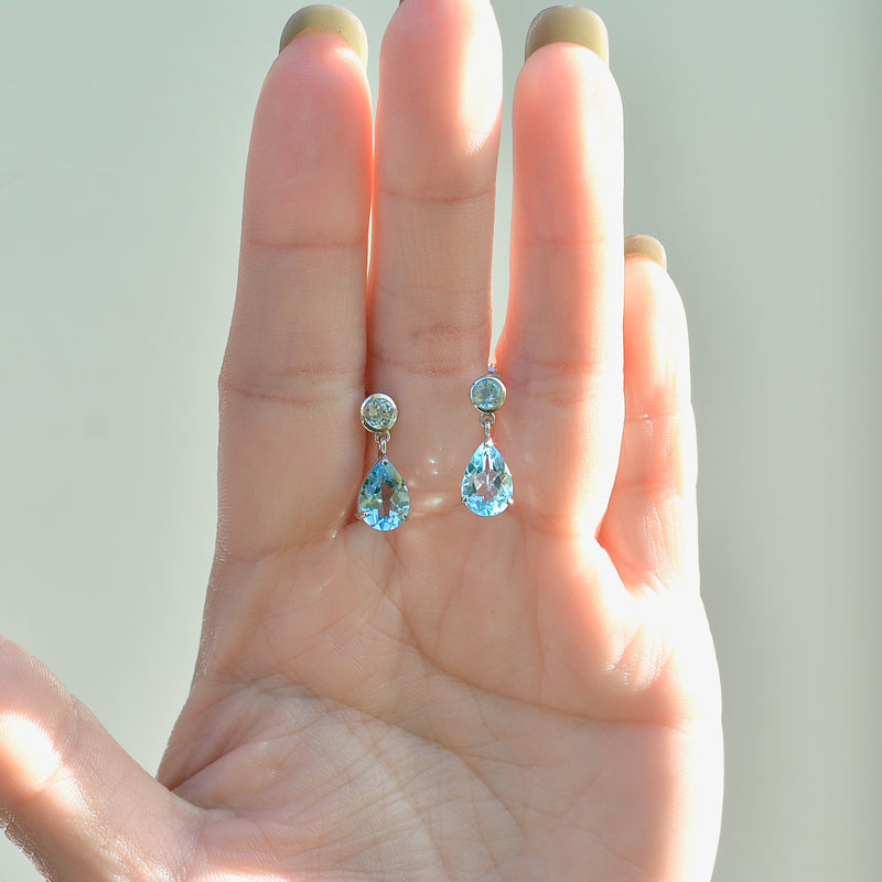 Sky Blue Topaz 9ct White Gold Drop Earrings (3.60 Carats)