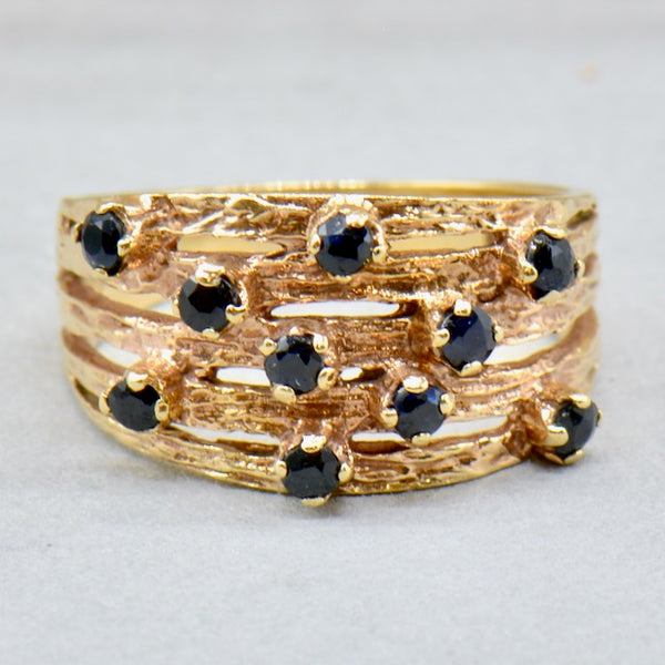 Vintage 9ct Yellow Gold Blue Sapphire Brutalist Ring