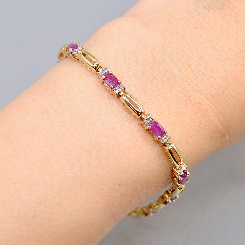 Ruby and Diamond 9ct Yellow Gold Bracelet (3.70 Carats)